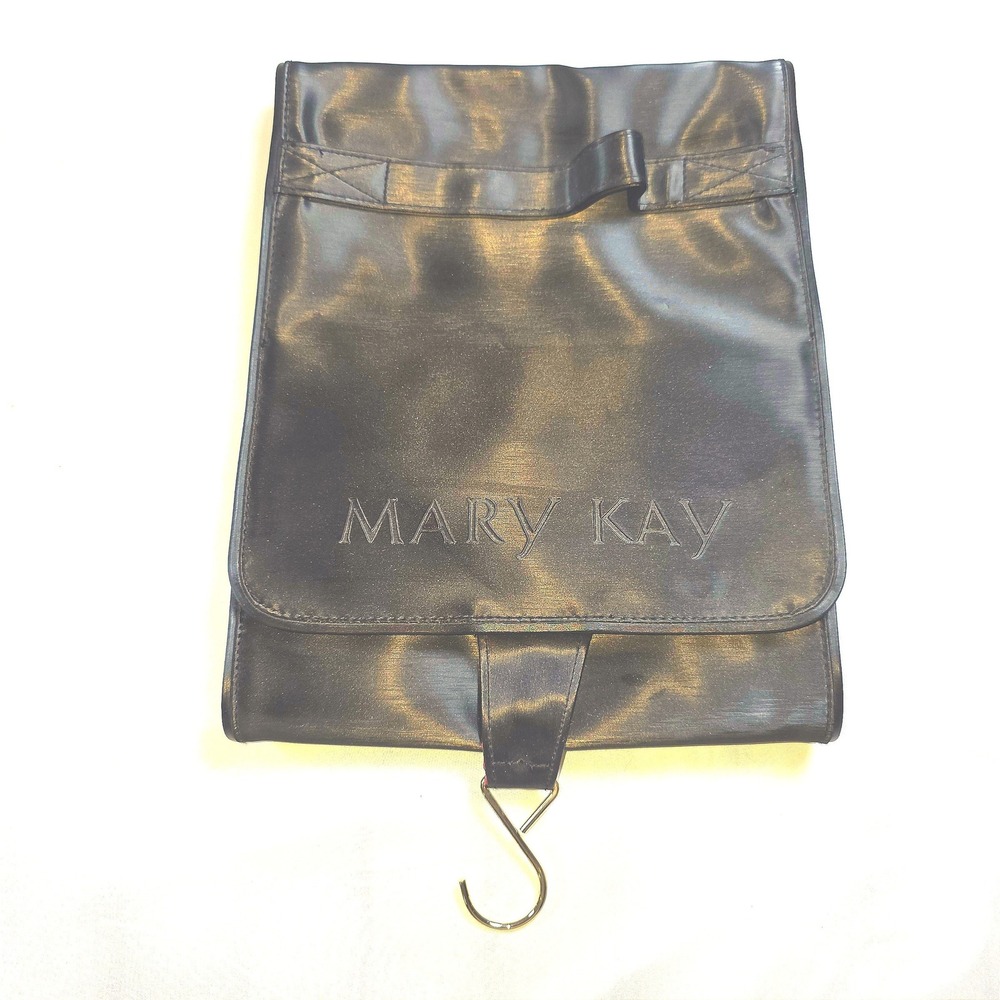 VIntage Mary Kay Black Hanging Travel Roll Up Bag Pink Interior Organizer